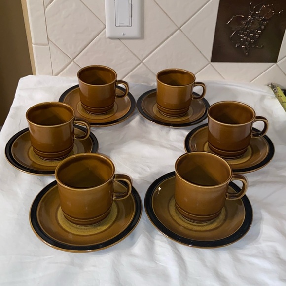 1960s Vintage La Fleur Casual Ceram Stoneware6- cups and saucers. 9513 JAPAN